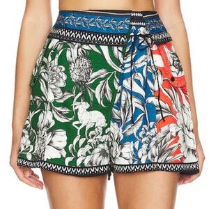 Agua Bendita Sophie Blue and Black Floral Abstract Asymetrical Shorts Size M